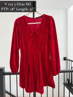 Very J Red Velvet Tie-Neck Dress